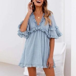 Dusty blue baby doll dress